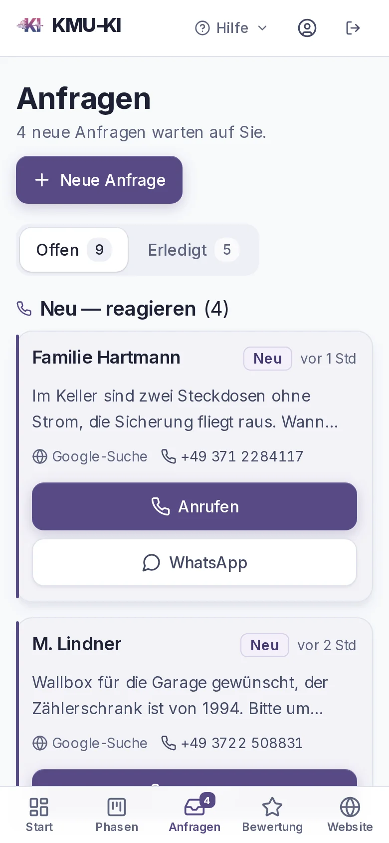 Anfragenliste am Handy