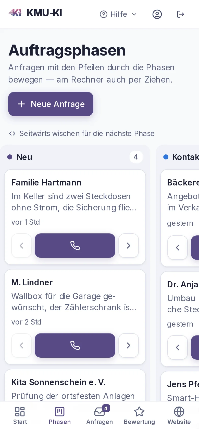 Auftragsphasen am Handy